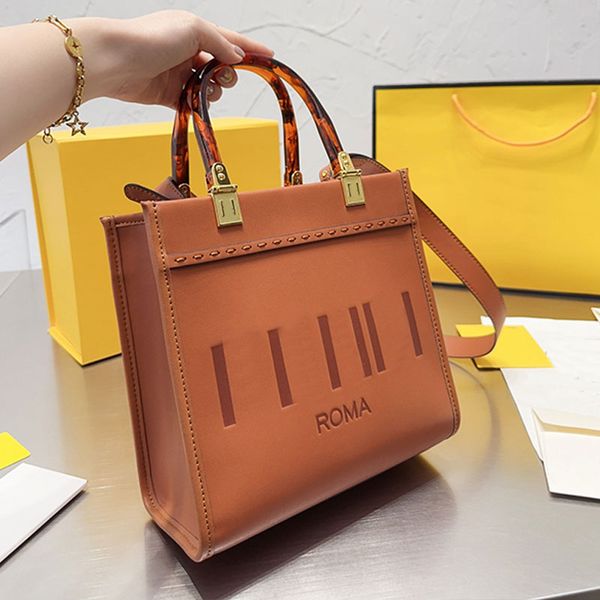 

sunshine tote bag women crossbody shoulder bags removable strap genuine leather fashion letters agate handle lady new plain handbags purse