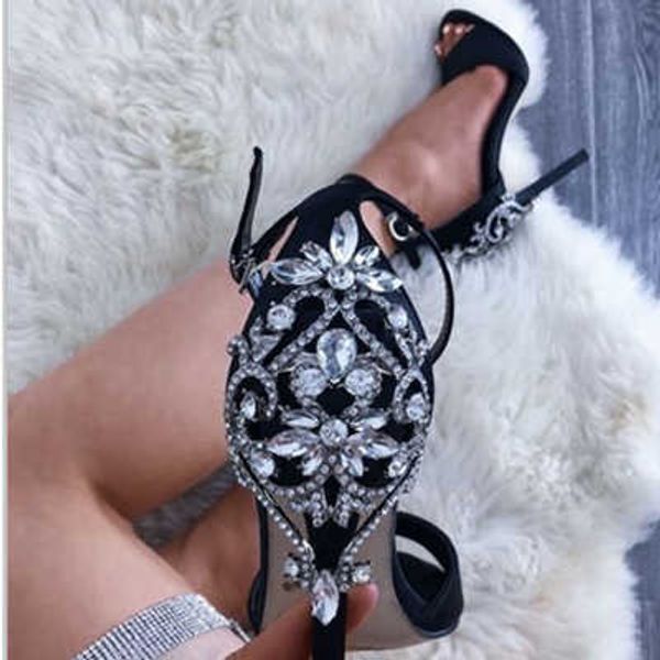 

straight back pack diamond high heel party women's sandals, Black