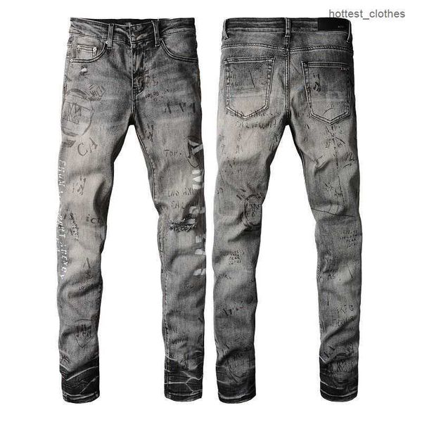 

fashion design am mens jeans pencil pants letter print amr black trousers streetwear zipper pocket striped patch hole jean for men stretch s, Blue