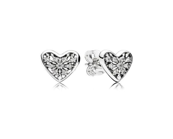 

romantic heart shape snowflake earrings luxury designer 925 sterling silver suitable for pandora cz diamond lady elegant earrings 7770073, Golden;silver