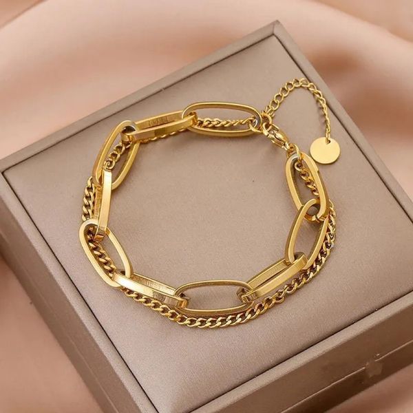 

charm bracelets hiphop vintage double layer geometric chain bracelet bangle for women, Black