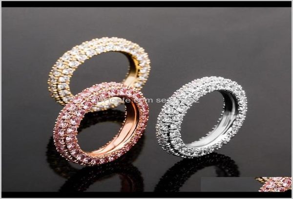 

drop delivery 2021 luxury 3 rows bling zircon men women hip hop jewelry fashion 18k gold rhodium plated couple rings 1pig73867121, Silver