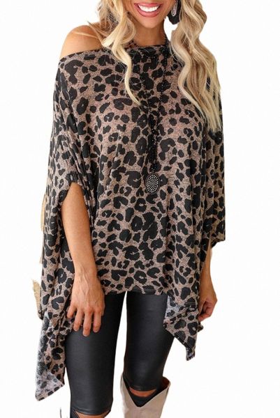 

leopard print loose cape tunic 2023 new 978t#, White