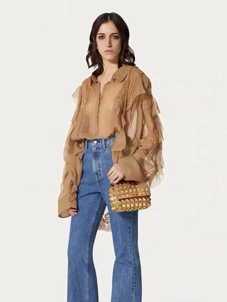 

polos blouse fashion spring summer new women fashion party casual vintage elegant loose lace patchwork shirts, White