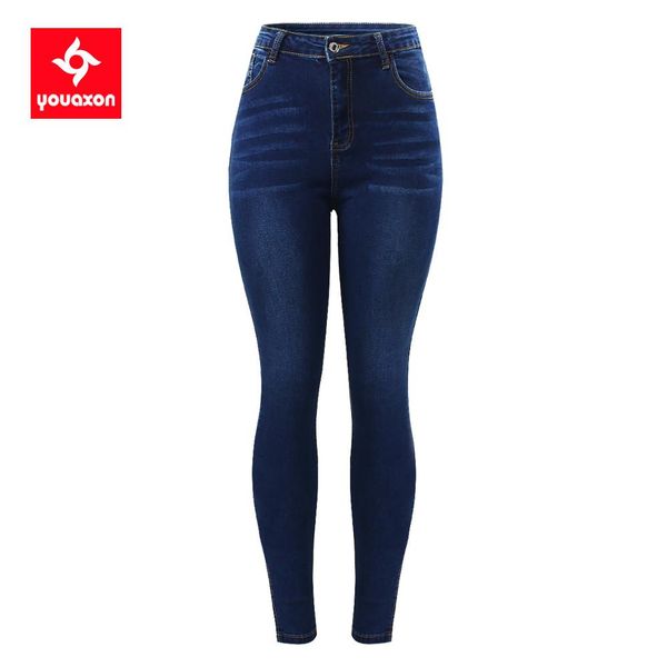 

jeans 2679 youaxon new korean fashion high waisted side split jeans woman stretchy denim pencil pants jeans for women clothing, Blue