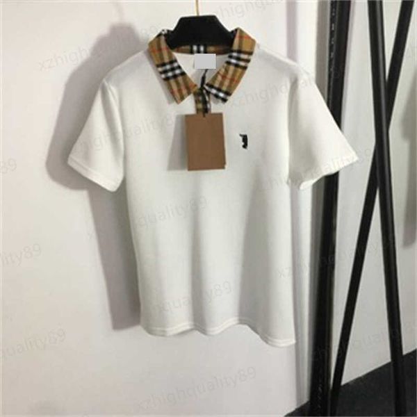 

designer t shirts checked polo collar short sleeve shirt cavalier embroidered pattern round neck design tshirt fashion brand summer clothin, White