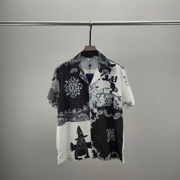 

men's designer shirt summer short sleeve casual button up shirt printed bowling shirt beach style breathable t-shirt clothing #08, White;black