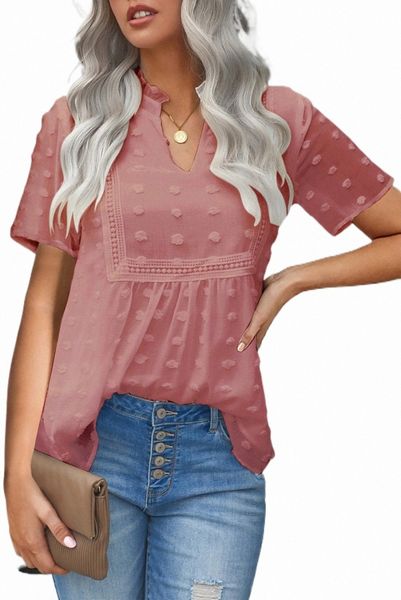 

rose swiss dot short sleeve flowy 2023 new q17l#, White