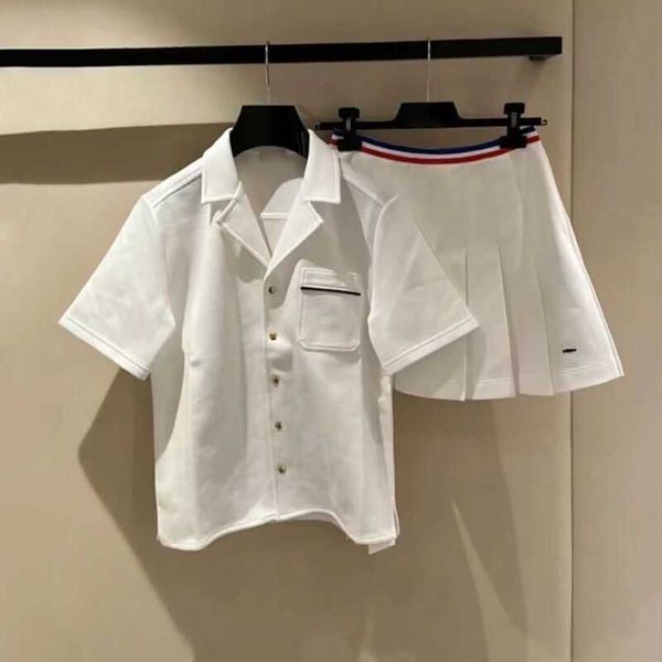 

23 summer new triumphal arch embroidery fashion versatile a-line pleated half skirt reduced age girl short sleeve shirt, White