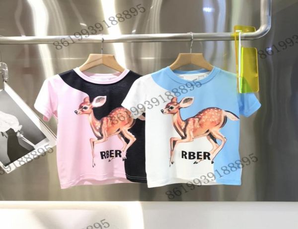 

2022ss kids tshirt brand designer new fawn print color block round neck short sleeve tshirts summer boys and tees kids cott3751467, Blue