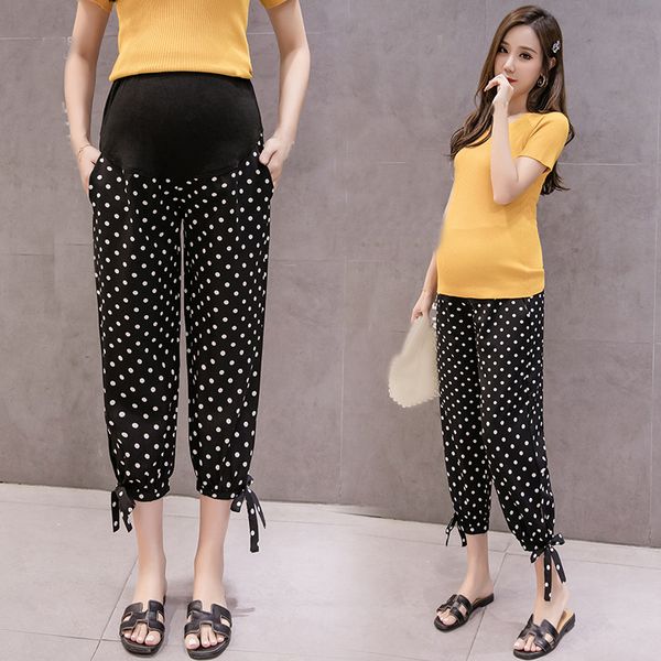 

pregnancy women summer pants black outdoor maternity clothes trendy dots printed thin style simply fashion trousers as gift for pregnancy wi, White