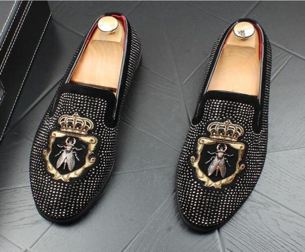 

fashion brand casual formal shoes men black genuine leather tassel men wedding shoes gold metallic mens studded loafers size37447129602