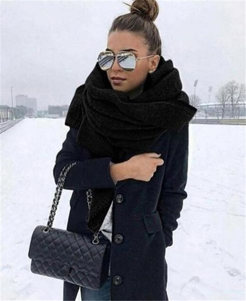 

scarves fashion winter thick warm big scarf shawl women wraps vintage polar fleece windproof solid color wild 176cm2719177, Blue;gray