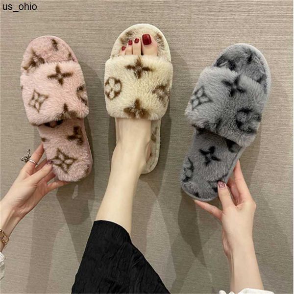 

slippers luxury designers women letter slippers ladies wool slides winter fur fluffy furry letters sandals warm comfortable fuzzy girl flip, Black