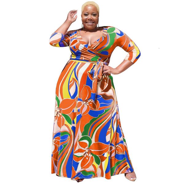 

plus size dresses big beautiful women summer long dress v neck pullover robe female casual loose vestidos size bandage maxi 230518, Black
