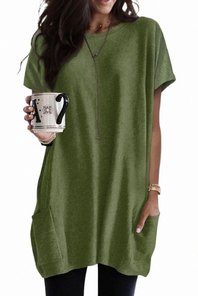 

green side pockets short sleeve tunic 2023 new o9wz#, White