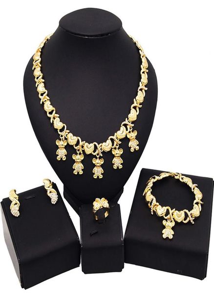 

yulaili teddy bear baby kids i love you children039s dubai necklace jewelry set hug and kiss xoxo child pendant jewellery sets3810435, Black