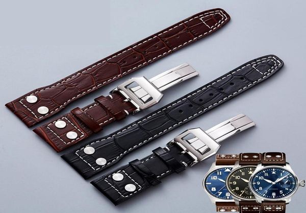 

watch bands watchband for iwc mark series genuine leather strap accessories male rivet cow wristband 22mm black brown5990698, Black;brown