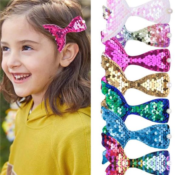 

8 colors children mermaid design fashion scales sequins hair bow women hairpins girls hair clips kids headwear accessories8587388, Black;brown