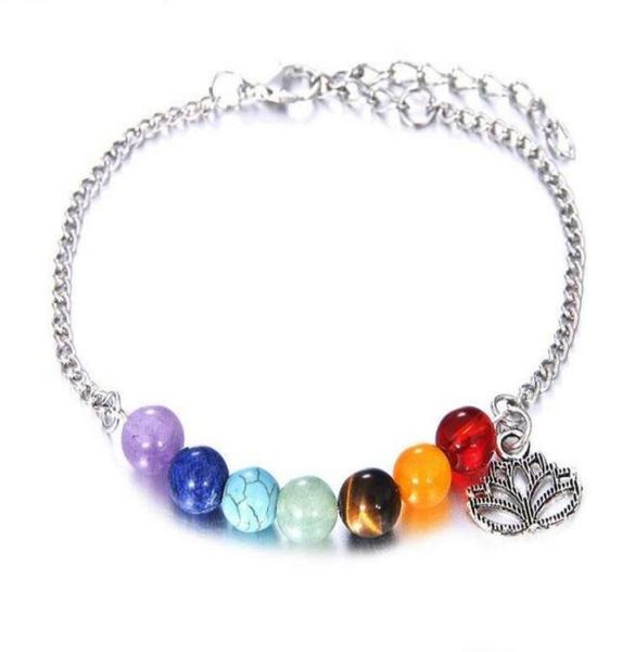 

7 chakras beaded strands bracelet for women crystal healing balance beads nature stone bracelets lotus charms yoga whole3531493, Black