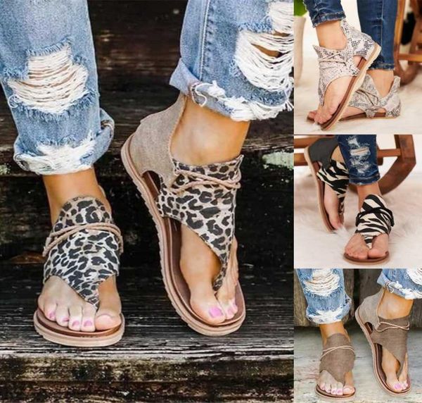

women039s ladies casual posh vintage leopard comfy sandals zipper shoes women039s vintage roman flip flops5662815, Black
