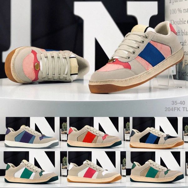 

lm designer luxury screener casual shoes distressed dirty sneakers men women trainers classic blue red stripe rubber sho gg''sneak, Black