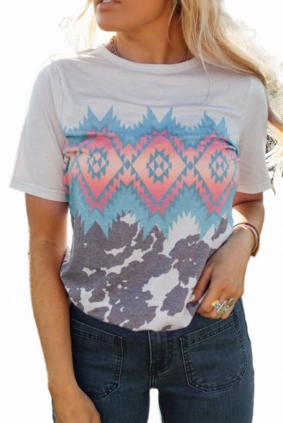 

multi-color aztec geometric print t-shirt 2023 new g4nv#, White