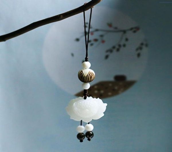 

natural white lotus lotus bag mobile phone u dish hanging lanyard little fresh jade jewelry original bodhi lotus bag pendant9227279, Silver