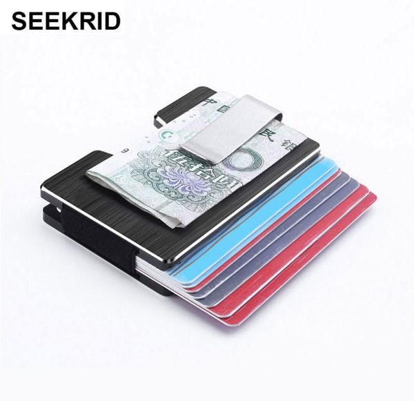 

rfid blocking mini metal card holder wallet men alloy credit id cards case fashion women slim dollar clip aluminum purse5601415, Red;black