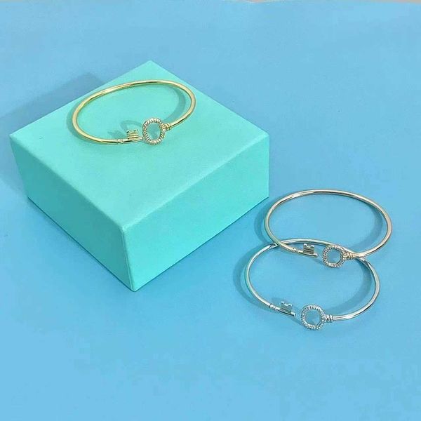 

selling item tiffay s925 sterling silver simple diamond key bracelet opening fashion light luxury temperament women's bracelet with log, Black