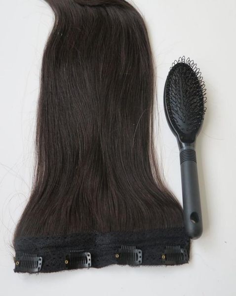 

80g  22inch brazilian clip in hair extension 100 humann hair 1boff black remy straight hair weaves 1pcsset comb3830592, Black;brown
