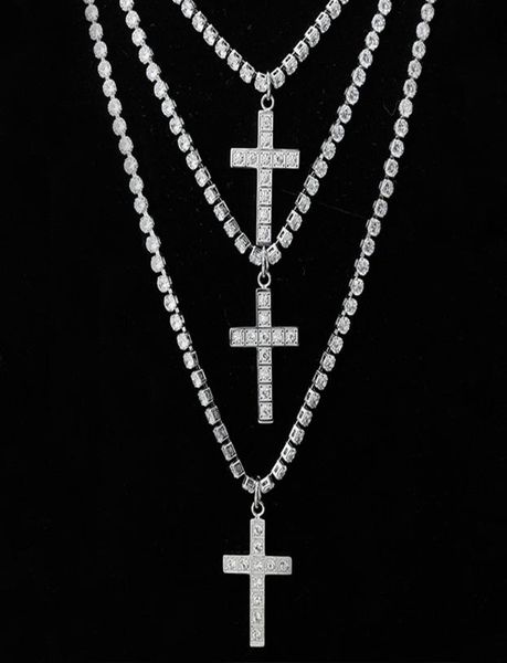 

men039s stainless steel pendant necklace cz cubic zircon cross hip hop cluster simulated diamond tennis 455060cm chain2508066, Silver