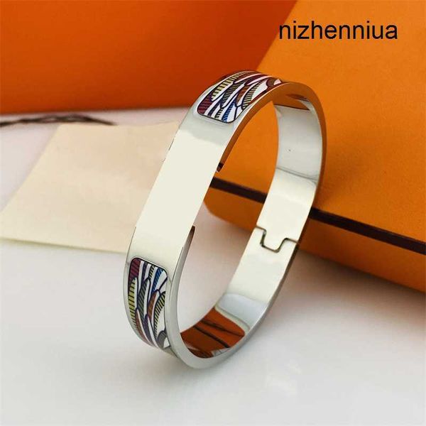 

designer jewelry enamel color bangles h bracelet female silver letter buckle men and women width version of the bracelets bangle couple, Black