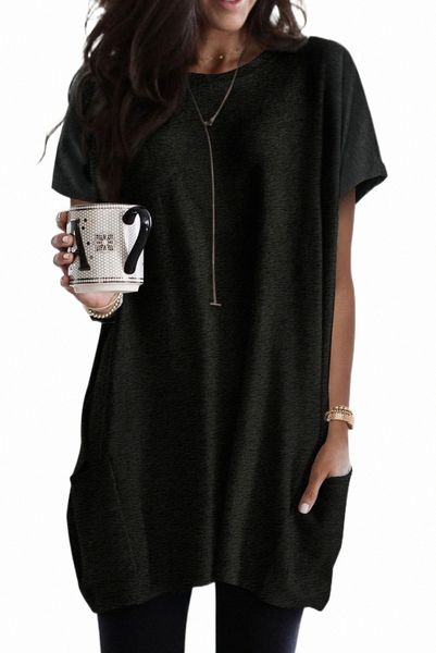 

black side pockets short sleeve tunic 2023 new l1hm#, White