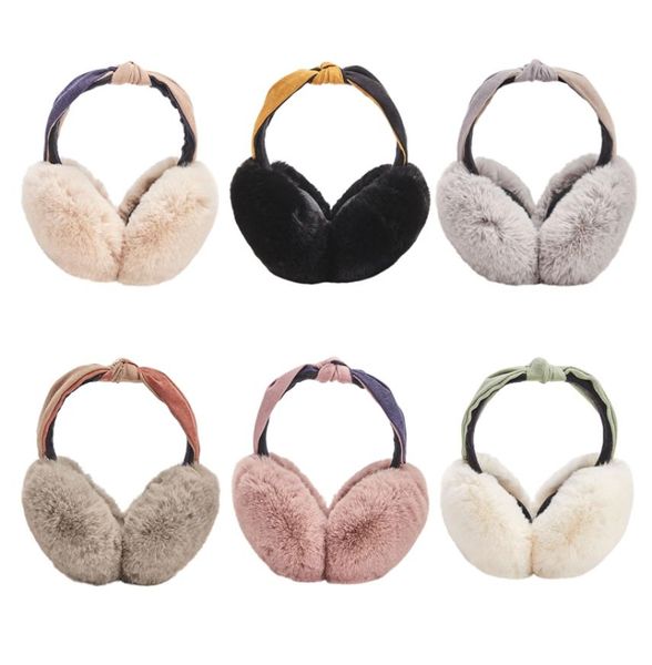 

winter faux fur earmuffs for women warm fashion knot headband ear muffs for girls cute ear warmers accessories 6 colors3705153, Blue;gray