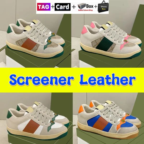 

screener leather casual shoes men women classic vintage sneaker jewelry embellished beige ebony green vintage treated st gg''sneak, Black