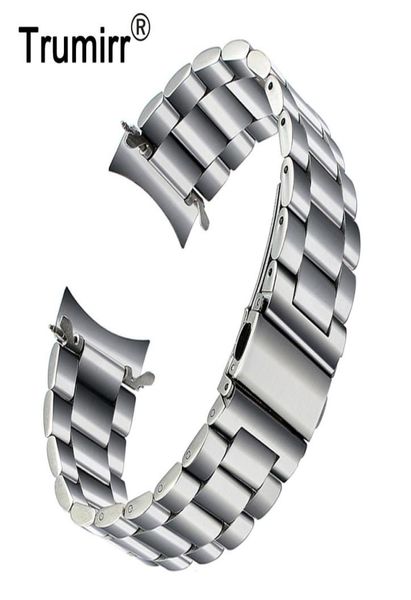 

premium stainless steel watchband for samsung galaxy watch 46mm smr800 sports band curved end strap wrist bracelet silver black y3895191, Black;brown