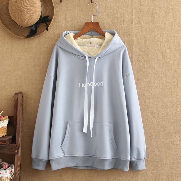 

t-shirt large size plus cashmere hoodie loose casual winter new longsleeved hoodie plus size fat jacket plus large girls lamb cashmere, Black