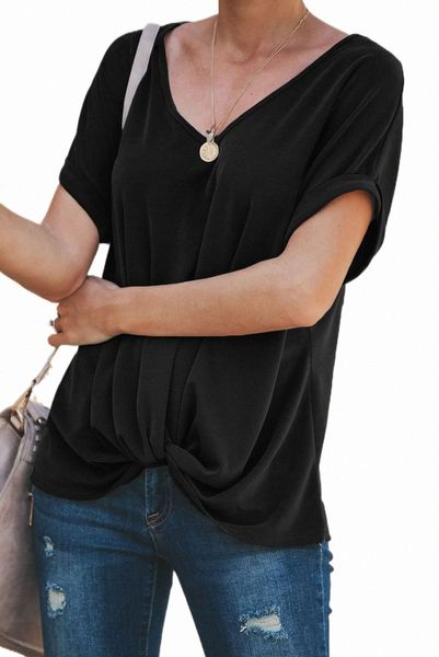 

black plain short sleeve twist tee 2023 new a39p#, White