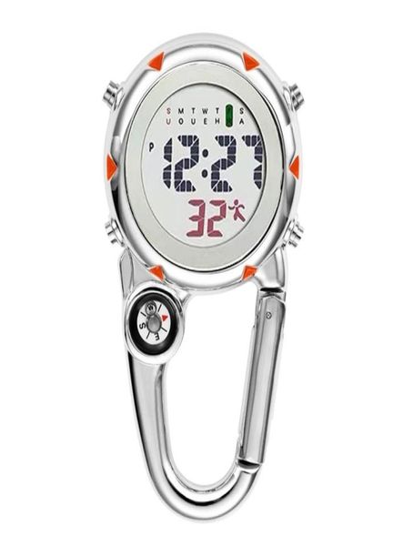 

digital carabiner clip sport hook clock hospital gift electronic luminous multifunction fob nurse watch outdoor sport watch lj2012245309, Slivery;golden