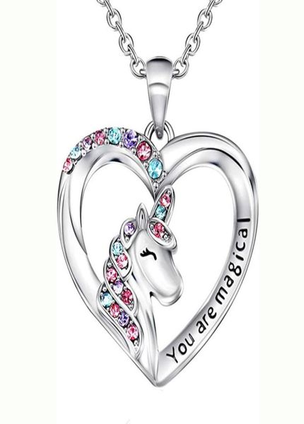 

creative new unicorn necklace colorful heartshaped pony children039s love diamond pendant9231445, Silver