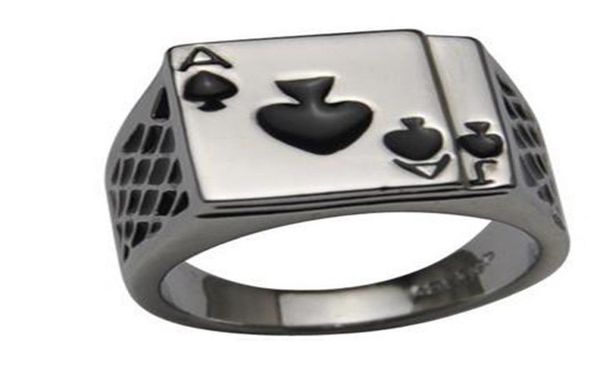 

men039s jewelry chunky black enamel spades cool poker ring for men9077309, Silver