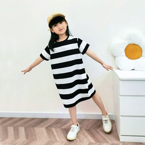 

girl's dresses spring summer girls dress big striped casual cute dresses for baby girl cotton short sleeves kids clothes 230303 230519, Red;yellow