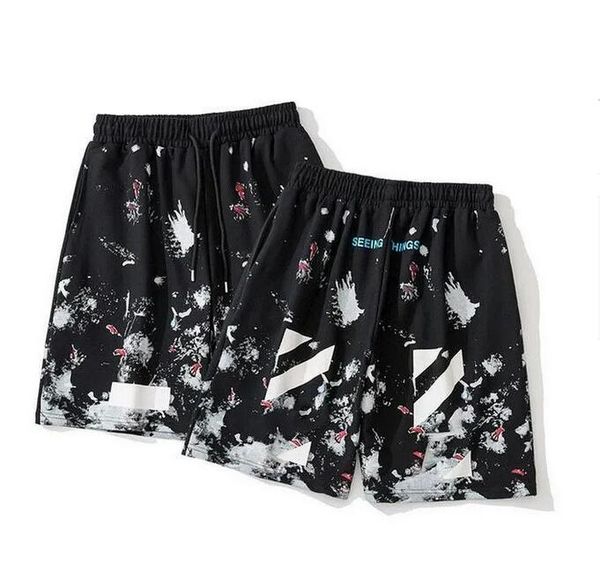 

designer offes fashion men's shorts summer brand luxury casual sports pants loose arrow printed reflective stripe short black gym sweat, White;black
