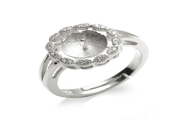 

pearl ring mount round face ring base jewelry findings 925 sterling silver diy making 5 pieces5591777, Slivery;crystal
