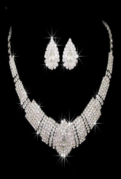 

stock silve two sets bling wedding accessories bridal hair headdress gift diamond necklace jewelry earrings rhinestones party chri4434960, White