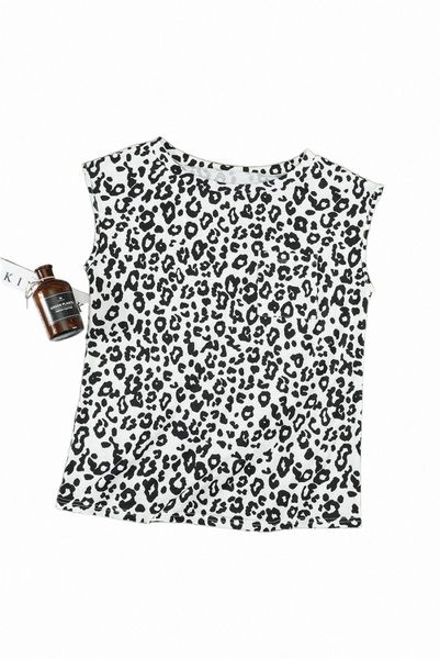 

crew neck leopard print t-shirt with pocket 2023 new h8up#, White