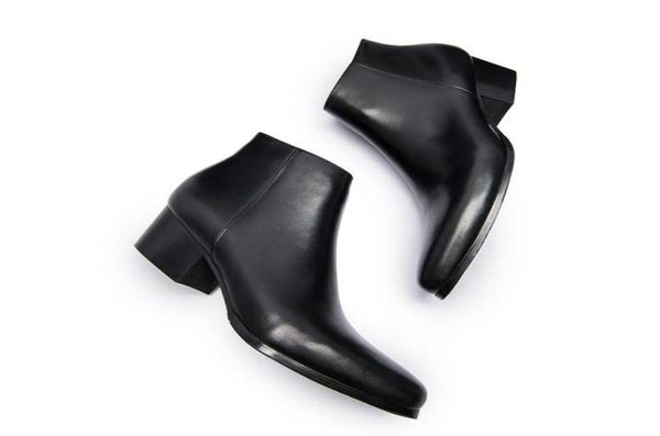 

autumn winter new mens boots high heels fashion pointed toe zip ankle boots high men shoes9241223, Black