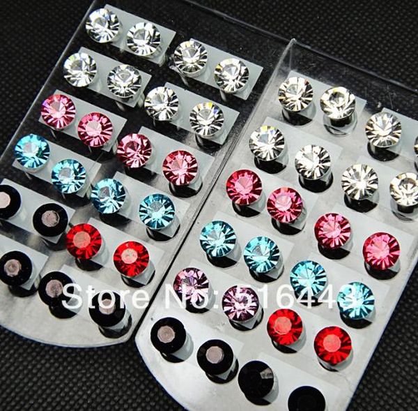 

48 24pairs mix 7m cubic zircon fashion stainless steel stud earrings for womens or mens whole jewelry lots a4554895899, Golden;silver