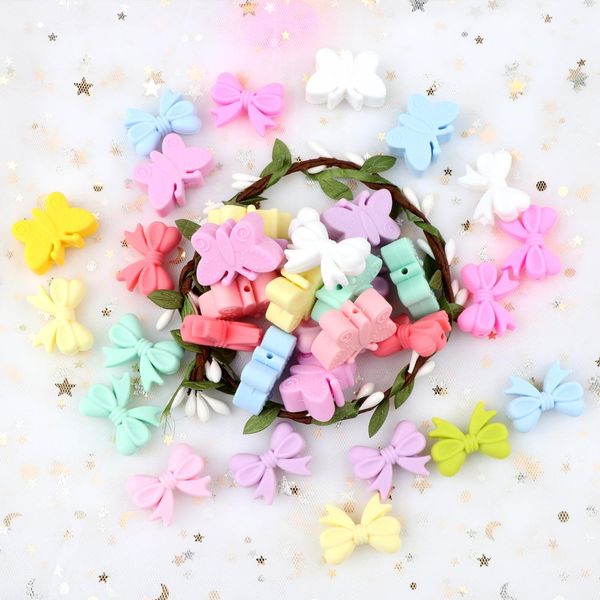 

crystal tyry.hu 50pc bpa silicone butterfly loose beads cute bow tie baby nursing chewable beads diy necklace jewelry making